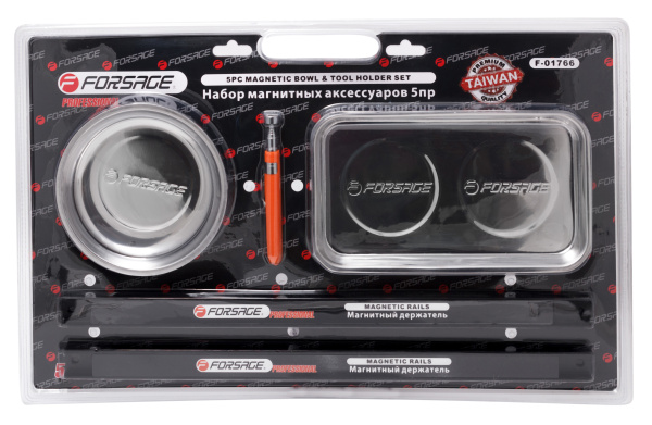 Набор магнитных аксессуаров (планка - 460мм х 2шт, лоток - 240х140мм, лоток - Ø150мм, магнит телескопический ) 5пр., в блистере