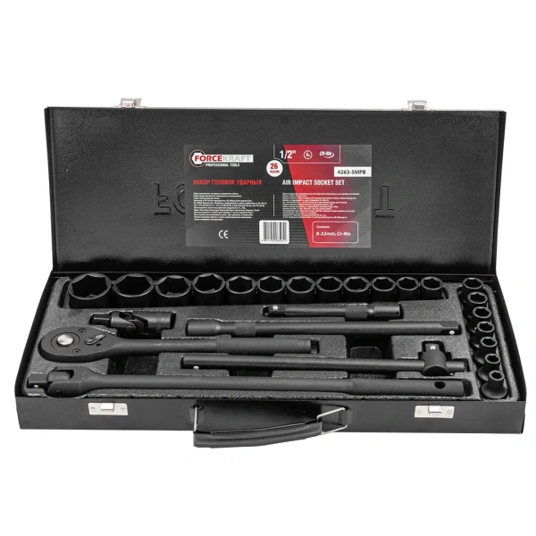 Набор инструментов ударных 26пр. 1/2''(6гр.) (8-32мм, Cr-Mo), в металлическом кейсе