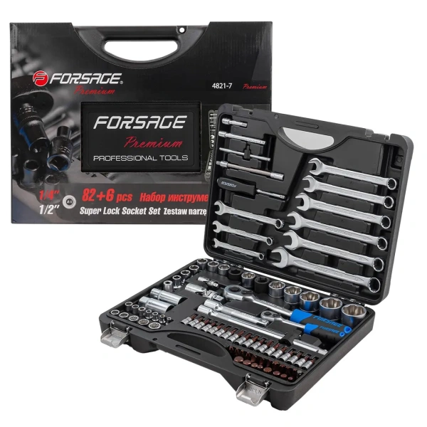 Набор инструментов 82+6пр. Premium 1/4''(12гр.) 1/2''(сорв.гр.)