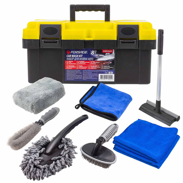 Набор для мойки а/м 8пр. (губка,салфетки,скребок,щетка для мытья,ролик для чистки дисков,щётка с гнутым профилем) в пласт. кейсе