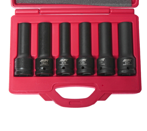 Набор головок торцевых 3/4" TORX (E18-E24) 12-ти гран. (17-19мм) ударных глубоких L=110мм 6 пр. JTC