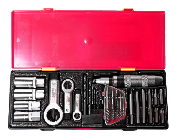 Набор инструментов для демонтажа крепежных элементов с поврежденной резьбой JTC K8261 (26 предметов в кейсе)