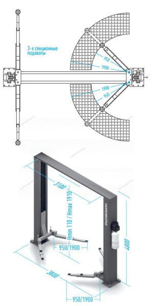 Подъемник двухстоечный электрогидравлический 6т 380V с верхней синхронизацией NORDBERG N4122HE-6