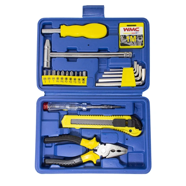 Набор инструментов 21пр.(плоскогубцы,нож,рулетка,отвертка-индикатор,биты,шестигранники)