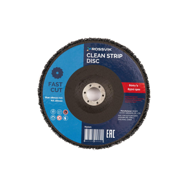 Круг зачистной из синтетического волокна ROSSVIK 180х22 (180*22 мм, черный, 80 м/с, 10200 об/мин)