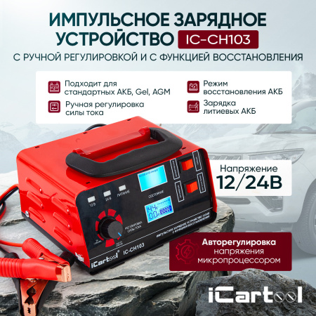Импульсное зарядное устройство 12/24В c ручной регулировкой и с функцией восстановления iCartool IC-CH103