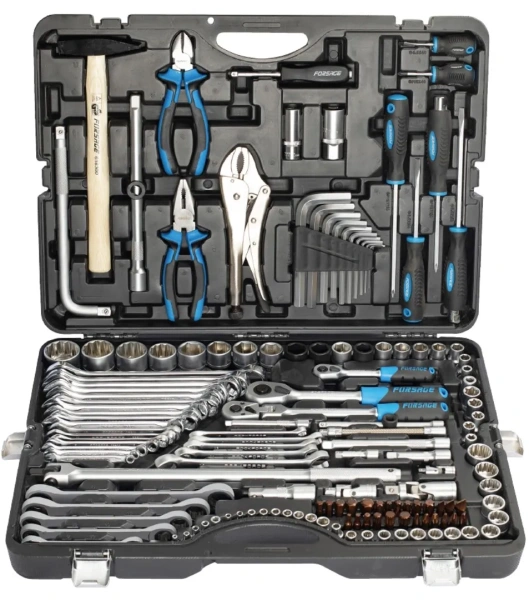 Набор инструментов 142+6пр. 1/4''3/8''1/2''(6-гран.)(4-36мм, 27,30,32,36-12гр.)+(ключи трещоточные:8х10,12х13,14х15,16х17,18х19мм, бокорезы-7'')