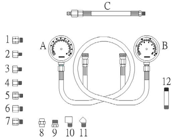 Тестер давления масла КПП с двумя манометрами в кейсе JTC 4250