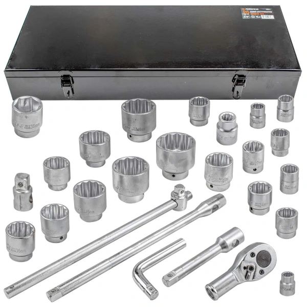 Набор инструментов 3/4 '',26 пр.(12гр.)(17,19,21,22,24,27,30,32,33,34,35,36,(36-6гр),38,41,46,50-3/4'',55,60,65мм-1''),в кейсе