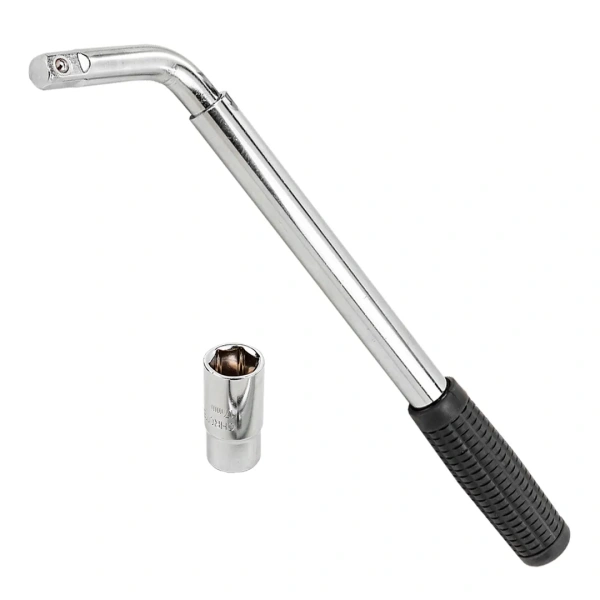 Ключ балонный Г-образный телескопический 1/2''(L min 340мм, L max 490мм) с прорезин.рукояткой в комплекте с переставной головкой 1/2''17х19мм, в чехле