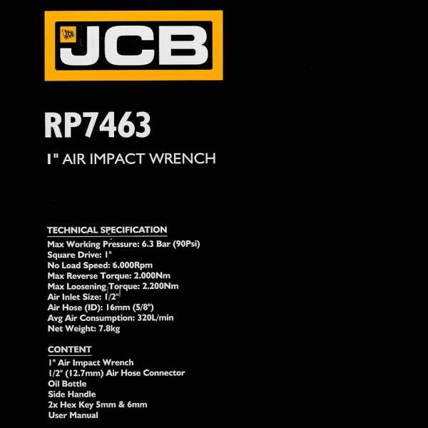 Пневмогайковерт ударный с коротким валом,реверсом и регулировкой усилия 1''(2000/2200Hм, 6000 об/мин,6.3bar,320 л/мин,8.4кг)