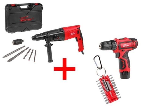 Перфоратор WORTEX RH 2629 в чем. + (2 зубила, 3 сверла) + АКЦИЯ!(шур. + биты)