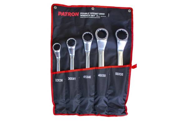 Набор ключей накидных отогнутых на 45грд. 5пр.(32x36,36x41,41x46,46x50,50x55мм), на полотне