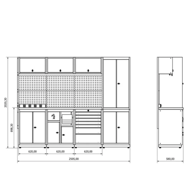 Верстак металический (H2020xW2480xD530 mm)