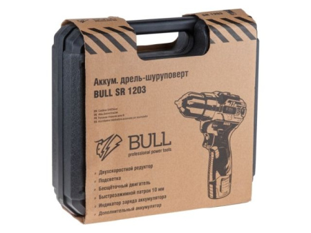 Аккум. дрель-шуруповерт BULL SR 1203 в чем. БЕСЩЕТ., 12 В, 40 Н*м, 2*2 А*ч акб, БЗП 10 мм
