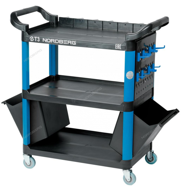 Тележка инструментальная с пластиковыми полками (состоит из 2 коробок) синяя NORDBERG T3B