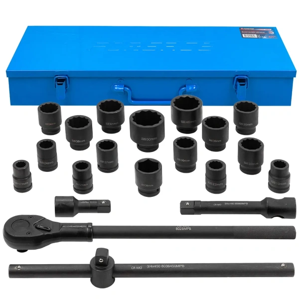 Набор инструментов ударных 3/4'', 12гр, 21пр(17,19,21,22,24,27,30,32,34,35,36,36-6гр,38,41,46,50мм), в металл.кейсе