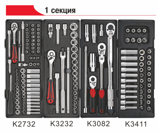 Тележка инструментальная JTC 5021 с набором инструментов JTC 279 (7 секций, 279 предметов)