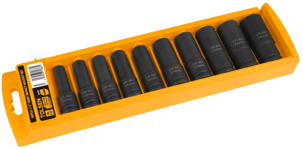 Набор ударных глубоких торцевых головок 1/2" шестигранные 10-24 мм 10 предметов TOLSEN TT18296