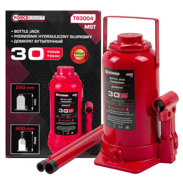Домкрат бутылочный 30т с клапаном (h min-250мм, h max-400мм, ход штока-150мм)