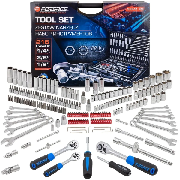 Набор инструментов 216пр. 1/4''3/8''1/2''(6гр, 12гр)(4-32мм)