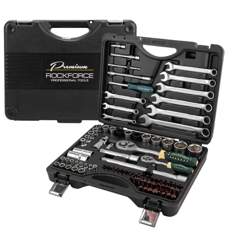 Набор инструментов 82+6пр.1/4''1/2''(6гр.)+(головка-бита 1/4''T40, биты 5/16'': М8,10,12,14,головки 1/2'': 10,12,13мм,ключи комбинир.:15,16мм)