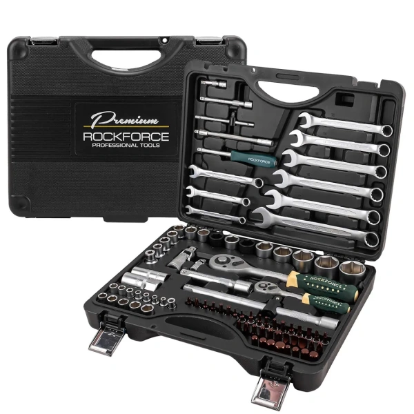 Набор инструментов 82+6пр.1/4''1/2''(6гр.)+(головка-бита 1/4''T40, биты 5/16'': М8,10,12,14,головки 1/2'': 10,12,13мм,ключи комбинир.:15,16мм)