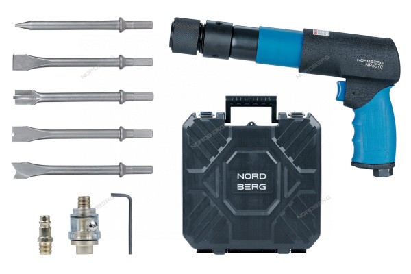 Пневмозубило с комплектом насадок и быстросъемн. держателем в кейсе NORDBERG NP5070K (250мм)