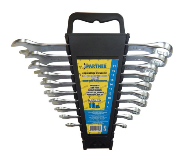 Набор ключей комбинированных,10пр. (6, 8, 10, 12, 13, 14, 15, 17, 19, 22мм), в пластиковом держателе