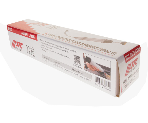 Шприц плунжерный для тормозной жидкости и антифриза JTC 5533 (200 мл, 47x210 мм, полипропилен)