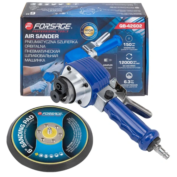 Пневмошлифовальная орбитальная машинка 6''(12000об/мин, диаметр диска 150мм,эксцентрик 0/10мм,6.3bar)