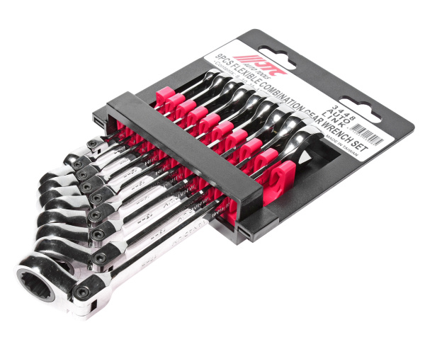 Набор ключей комбинированных трещоточных шарнирных на холдере JTC 3448 (8-17 мм, 9 предметов)