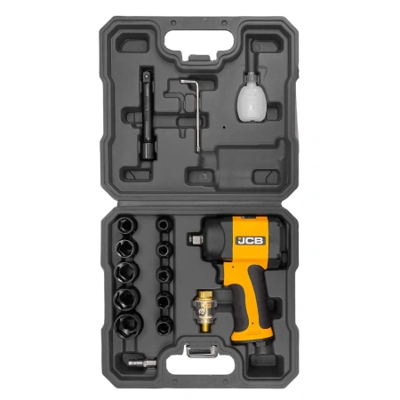 Пневмогайковерт ударный ''Compact''в облегченном корпусе 1/2''+набор головок(9,10,11,13,14,17,19,22,24,27мм+удлин.125мм,610/1200Hм,6.3bar,170 л/мин)