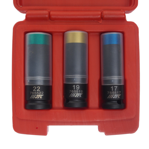 Набор головок ударных для литых дисков JTC 7655A (17-19-22 мм, L=85 мм, 3 предмета в кейсе)