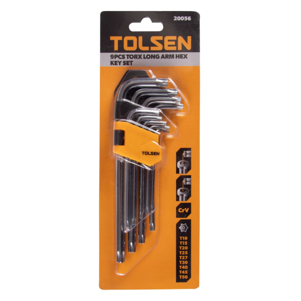 Набор Г-образных Torx T10H-T50H удлиненные с отверстием 9 предметов TOLSEN TT20056