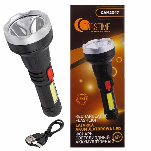 Фонарь светодиодный аккумуляторный (4 режима работы, аккум. 1200мАч, свет.поток 130Лм, время раб. 3-4ч, время зар. 2-3ч, IPX5)