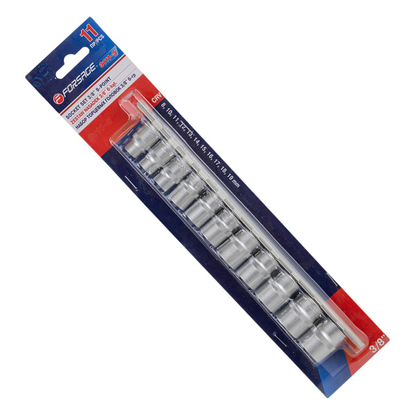 Набор головок 11пр. 3/8''(6гр.)(8,10-19мм) на планке