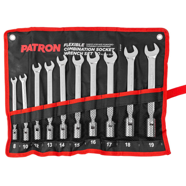 Набор ключей рожково-торцевых шарнирных 10 пр. (8,10,12,13,14,15,16,17,18,19мм), на полотне