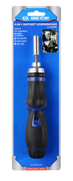 Отвертка со сменными вставками (битами), 9 в 1  KING TONY 32809MR