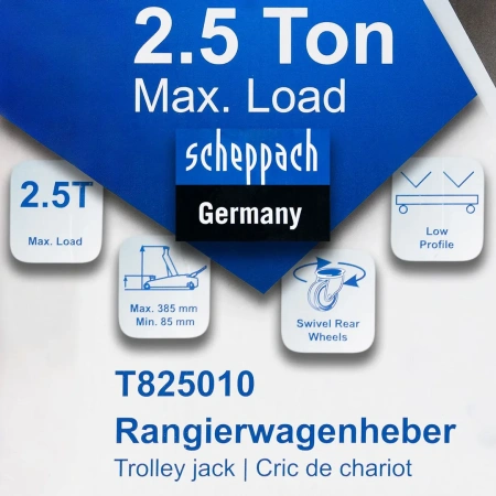 Домкрат подкатной гидравлический низкопрофильный с резиновой накладкой 2.5т (h min 85мм,h max 385)