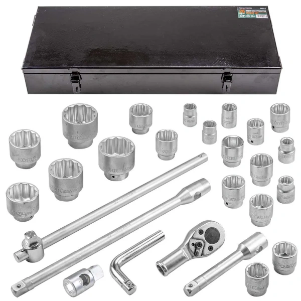 Набор инструментов 3/4 '',26 пр.(12гр.)(17,19,21,22,24,27,30,32,33,34,35,36,(36-6гр),38,41,46,50-3/4'',55,60,65мм-1''),в кейсе