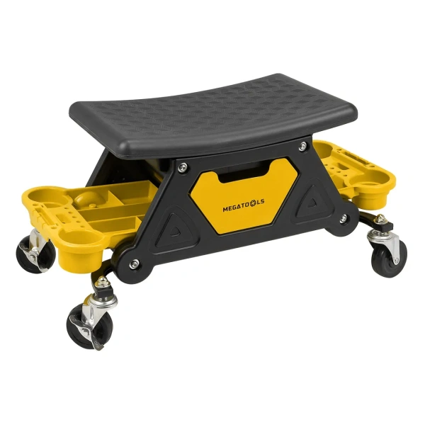 Стул пластиковый передвижной с выдвижным ящиком и пластиковыми ложементами (г/п 130кг, сиденье 450х250мм, ящик 225х210х125мм, ложемент 260х250х50мм)