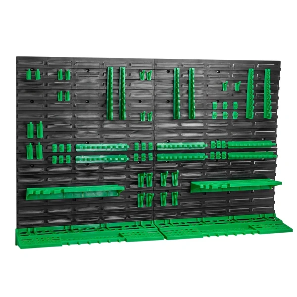 Настенный пластиковый стеллаж-стенд для инструментов 78х115,2см (полки для ключей и инструментов 4шт, крючки 24шт, держатели для ключей 6шт)