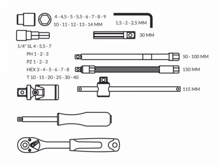 Набор головок и бит 46пр. TREK