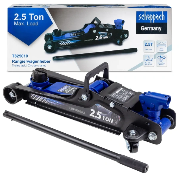 Домкрат подкатной гидравлический низкопрофильный с резиновой накладкой 2.5т (h min 85мм,h max 385)