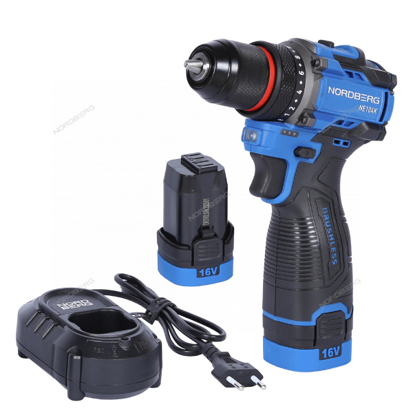 Шуруповерт аккумуляторный NORDBERG NE104K (макс.Ø сверла 10 мм, 16 В, 60 Нм, 2 аккумулятора и зарядное устройство)
