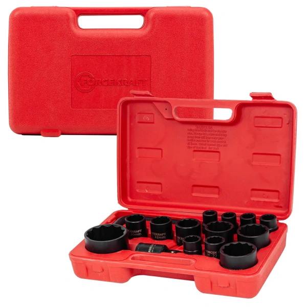 Набор инструментов 15пр. 3/4'', 1''(12гр.) (17,19,21,22,24,27,30,32,36,41,46,50мм 3/4'',65мм 1'', вороток 200мм,адаптер 3/4''(F)х1''(M)) в пласт. кейсе