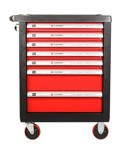 Тележка инструментальная 7-и полочная(красная) с набором инструментов 335(333) пластиковой защитой корпуса + 2 боковых перфорации970х770х460мм