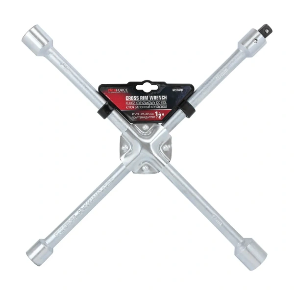 Ключ балонный крестовой 17-19-21-22мм с адаптером 1/2''на пластиковом держателе