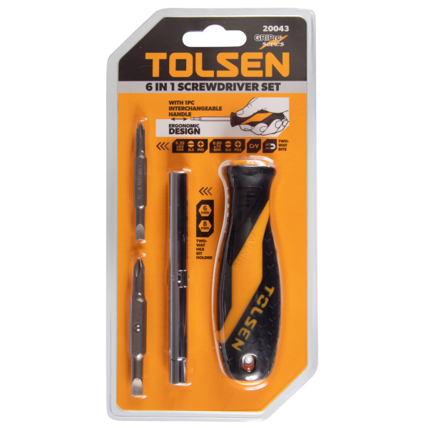 Отвертка со сменными вставками (битами) 6 в 1 TOLSEN TT20043